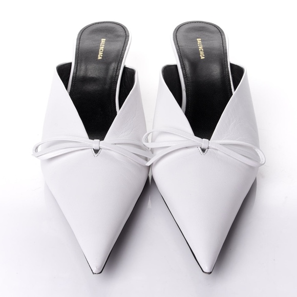 BALENCIAGA White Leather Knife Bow Mules - Size 38.5 - Picture 1 of 7